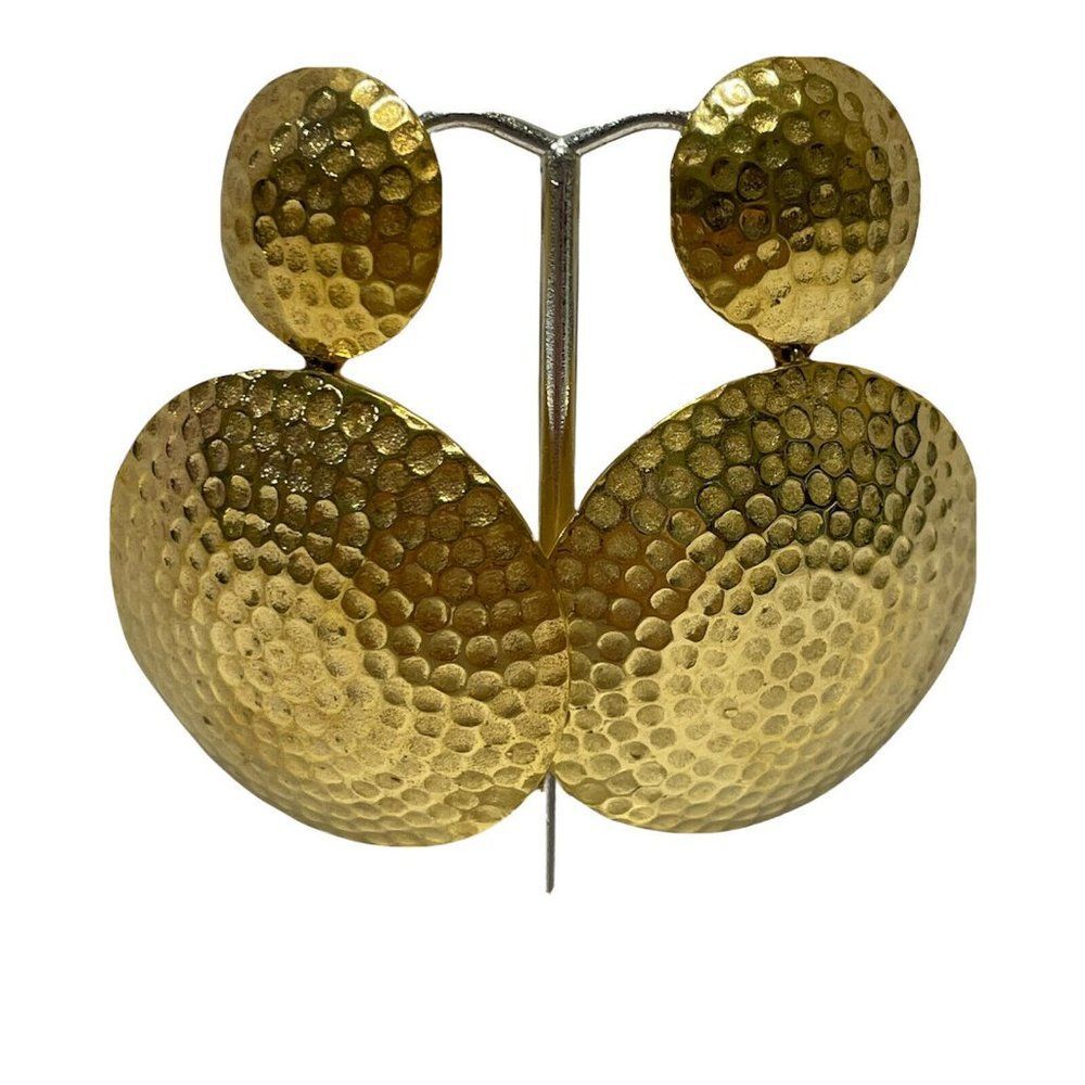 artisan  hammered gold coin dangle pendant earrings